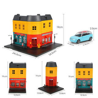 豆豆象玩具车套装街景板块三节拼装儿童玩具欧洲房屋模型1:64跑车合金车模启蒙玩具