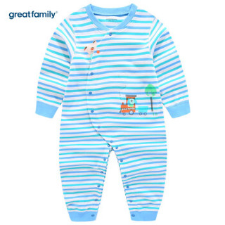 歌瑞家（greatfamily）双面布连体衣婴儿偏襟长袖男宝宝纯棉连身衣 蓝条80cm