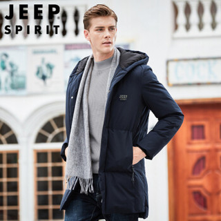 吉普 JEEP 2019冬季男装棉服男士中长款连帽棉衣外套加厚保暖冬装 WGQ7915 深蓝 3XL