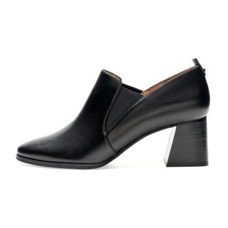 莱尔斯丹 le saunda 时尚优雅休闲圆头套脚粗跟高跟女脚踝短靴 LS 9T68804 黑色 35