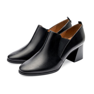 莱尔斯丹 le saunda 时尚优雅休闲圆头套脚粗跟高跟女脚踝短靴 LS 9T68804 黑色 35