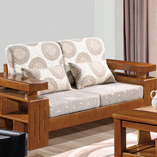 中伟实木沙发组合布艺沙发现代简约新中式沙发1+1+3+茶几+方几/胡桃色#826