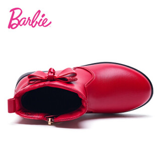 芭比 BARBIE 童鞋 儿童马丁靴2019新款冬季加绒保暖女童短靴时尚公主皮靴 2828 红色 33码