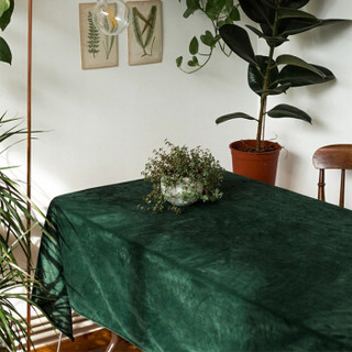 艾薇桌布布艺 丝绒轻奢餐桌布茶几布纯色方桌餐桌垫防尘罩台布 140*180cm 墨绿