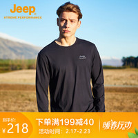 Jeep 男士长袖T恤衫 户外休闲圆领运动套头T恤 藏青色 L