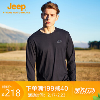 Jeep 男士长袖T恤衫 户外休闲圆领运动套头T恤 藏青色 L