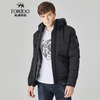 虎都（FORDOO）棉服男 2019秋冬季新款男装商务休闲男士连帽棉衣外套 59881059 黑色 2XL