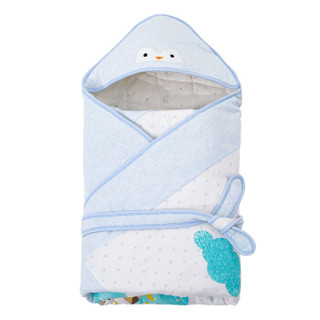 象宝宝（elepbaby）婴儿抱被新生儿用品包被棉花被子秋冬宝宝防惊跳襁褓包被猫头鹰蓝色100X100cm