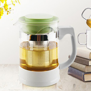 金熊 950ml加厚耐热玻璃茶具可拆洗304不锈钢滤胆泡茶壶带底托花茶壶T518绿色