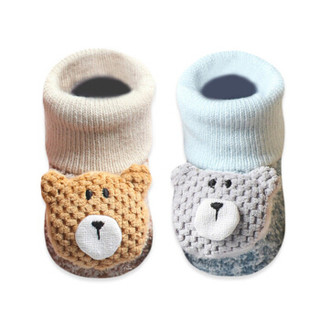 馨颂 婴儿袜子2双秋季宝宝地板袜防滑婴儿鞋袜儿童学步袜套装 米蓝 S(0-6个月)