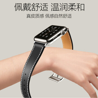 ESCASE 苹果手表真皮表带iwatch5经典小牛皮适用于Apple Watch Series 1/2/3/4代 38/40mm黑色