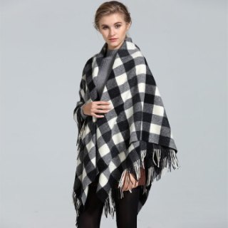 uspolo羊毛披肩女冬季加厚加长时尚保暖格子大披肩休闲欧美风送礼京配