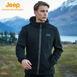 Jeep 男士复合软壳上衣 户外防水防风郊游休闲运动登山服软壳衣 品牌黑 M