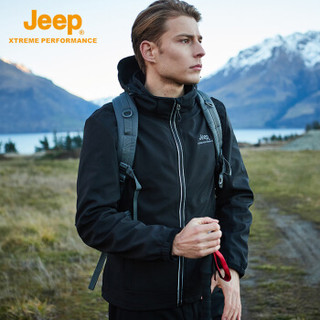 Jeep 男士复合软壳上衣 户外防水防风郊游休闲运动登山服软壳衣 品牌黑 M