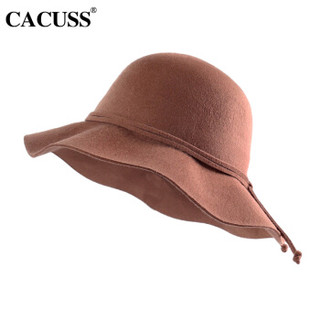 CACUSS L0148秋冬纯羊毛礼帽女时尚百搭渔夫帽简约毛呢帽毡帽保暖帽子女 咖啡 均码，可调节