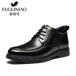 富贵鸟（FUGUINIAO)男靴短靴男士靴子高帮鞋商务正装加绒保暖棉D809208R 黑色 38