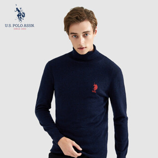 U.S. POLO ASSN.羊毛衫男2019秋冬新款高领纯色棉休闲百搭男士针织毛衣 6194115109 深蓝 L(50)