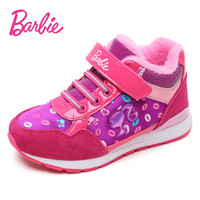 芭比 BARBIE 童鞋 冬季新款女童运动鞋 保暖加绒二棉鞋子 卡通公主学生鞋 1998 桃红/紫色 27码