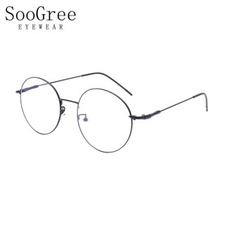 SooGree防蓝光眼镜男女近视光学眼镜框眼镜架复古个性优雅圆框可配镜G9004 其他高度数1.74定制镜片