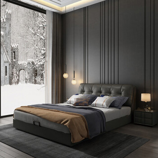 摩高空间1.8米双人床现代简约轻奢皮床主卧床婚床北欧简美床大床