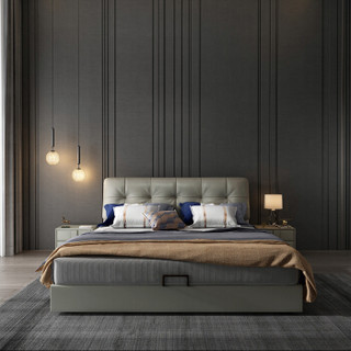 摩高空间1.8米双人床现代简约轻奢皮床主卧床婚床北欧简美床大床