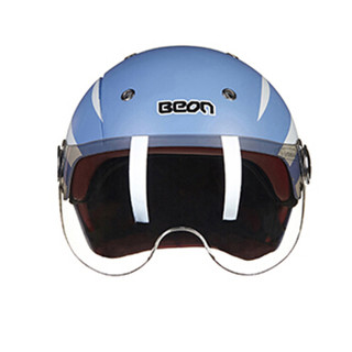 BEON摩托车头盔男女四季半盔覆式电动机车安全帽可爱轻便冬季保暖 B-103 XL 哑兰白条条