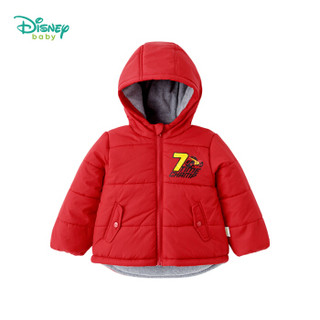 迪士尼（Disney）男童外套秋冬夹棉保暖外出服宝宝前开扣防风连帽加绒上衣184S1014 大红 3岁/身高100cm
