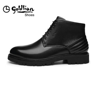 金利来（goldlion）男士都市正装休闲英伦时尚舒适保暖靴子J718D112101A-黑色-42码