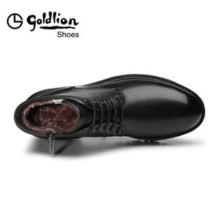 金利来（goldlion）男士都市正装休闲英伦时尚舒适保暖靴子J718D112101A-黑色-42码