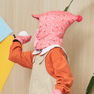 kk树kocotree宝宝帽子冬季男女童护耳防风可拆卸口罩儿童帽子加绒一体帽 满版单帽 粉色 S
