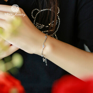 Mbox 925银手链女韩版简约个性女士手链首饰品送女友生日礼物 银色