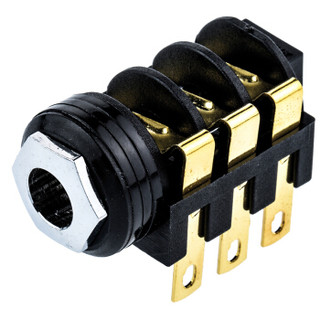 RS Pro欧时 黑色 6.35 mm 3路 母 插孔连接器, 镀金 镍，银触芯, 3A