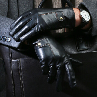卡帝乐鳄鱼皮手套男式冬季保暖防风骑车摩托车男士羊皮手套C398C13161 黑色 S