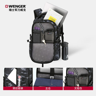 瑞士军刀威戈(Wenger)探界系列男女15.6英寸大容量电脑包 时尚双肩包 城市迷彩黑色（SAB86817107048）