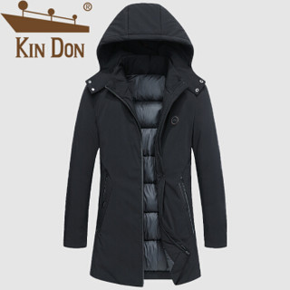 金盾（KIN DON）棉服 男2019冬季新款休闲百搭韩版潮流时尚连帽长款加厚保暖棉衣 A037-GSMF2715 黑色 XL