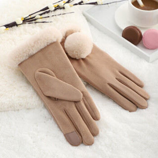 圣苏萨娜手套女士冬季加绒保暖韩版时尚可爱学生触屏手套 SN8S861 黄色