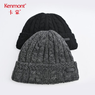 卡蒙（Kenmont）km-9232 翻檐护耳套头帽中老年人羊毛帽子男冬季骑行针织帽纯色毛线帽 深灰色均码(58cm)