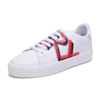 BURBERRY 巴宝莉 女款白色亮红色涂鸦印花皮质系带运动鞋 40761361 38.5码