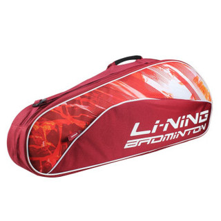 李宁（LI-NING）3支装羽毛球拍包拍包羽毛球包运动休闲背包旅游包羽毛球拍包 红色 ABJP062-1