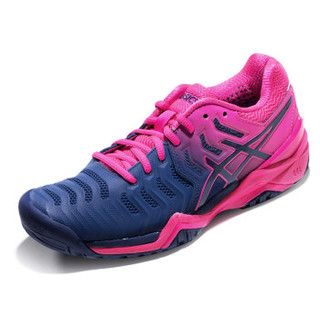 亚瑟士 asics 女网球鞋透气防滑运动鞋GEL-RESOLUTION 7 E751Y-400 蓝色/粉色 38