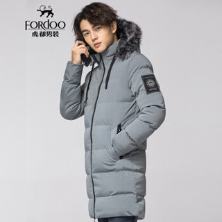 虎都 FORDOO 棉服男2019秋冬新款潮男时尚简约纯色个性百搭中长款连帽外套 VA2BH18781383  灰色 175/XL