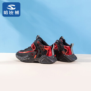 哈比熊童鞋秋款儿童运动鞋男童鞋中大童休闲鞋篮球鞋GS3505 黑红32码