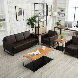 多瓦娜（DOWANA）沙发 小户型客厅实木皮艺沙发 简约新中式办公室沙发 DWN-S007-2深棕色 三人位