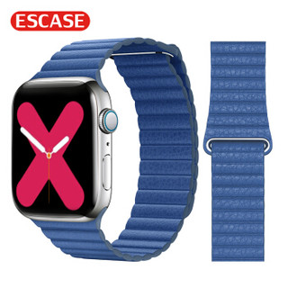 ESCASE apple watch 1/2/3/4/5代通用表带 苹果手表表带男女情侣时尚款 皮纹款42/44mm S05午夜蓝