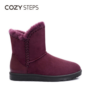 COZY STEPS澳洲羊皮毛一体平底编织保暖雪地靴女5D881 葡萄紫色 37