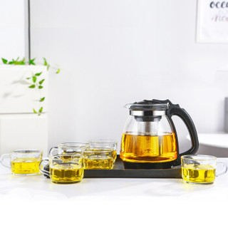 紫丁香 茶具套装耐热玻璃茶壶茶杯茶盘组合套装(一壶六杯一茶盘)赠杯刷 WJ8123