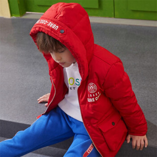 一贝皇城宝宝羽绒服短款2019新款立体口袋拼接中大童保暖外套冬季1119410036 红色 120cm