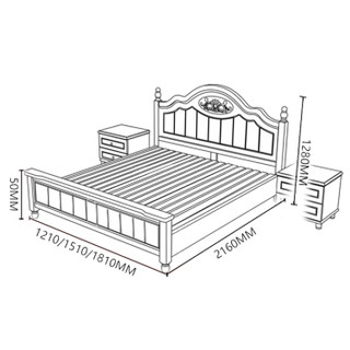 摩高空间韩式田园现代家用床公主床卧室床美式公寓床地中海双人床实木床1.2米框架床（不含床头柜)-地中海