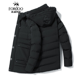 虎都（FORDOO）棉服男 2019秋冬季新款男装加厚保暖连帽中年棉衣外套男 59881053 黑色 2XL