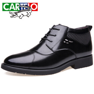 卡帝乐鳄鱼（CARTELO）英伦时尚保暖加绒加厚棉鞋商务牛皮高帮系带男靴8226 黑色 41